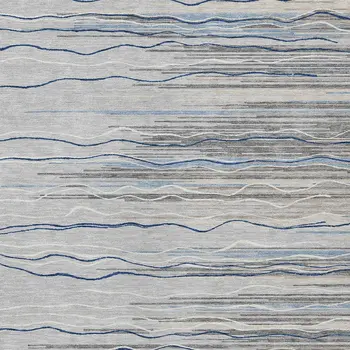 9' X 12' Gray Silver And Blue Striped Washable Indoor Outdoor Area Rug