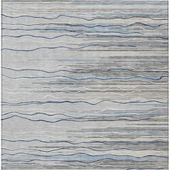 10' X 14' Gray Silver And Blue Striped Washable Indoor Outdoor Area Rug