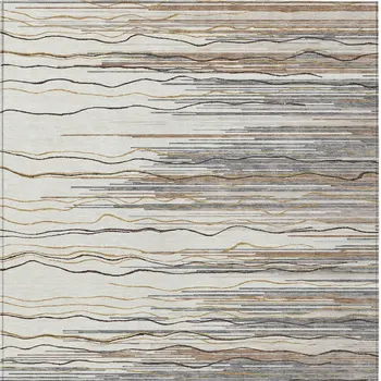 3' X 5' Ivory Brown And Gray Striped Washable Indoor Outdoor Area Rug