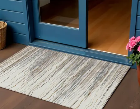 3' X 5' Ivory Brown And Gray Striped Washable Indoor Outdoor Area Rug