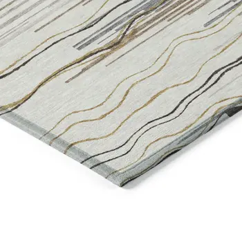 5' X 8' Ivory Brown And Gray Striped Washable Indoor Outdoor Area Rug
