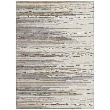 5' X 8' Ivory Brown And Gray Striped Washable Indoor Outdoor Area Rug