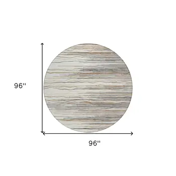 8' Ivory Brown And Gray Round Striped Washable Indoor Outdoor Area Rug