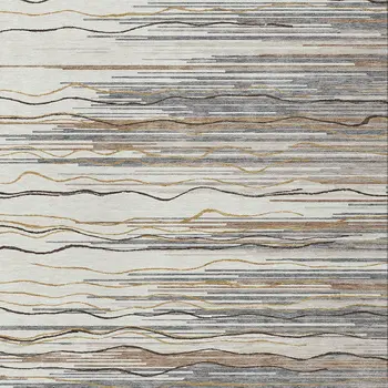 10' X 14' Ivory Brown And Gray Striped Washable Indoor Outdoor Area Rug
