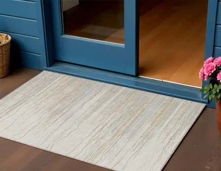 3' X 5' Linen Gray And Beige Striped Washable Indoor Outdoor Area Rug