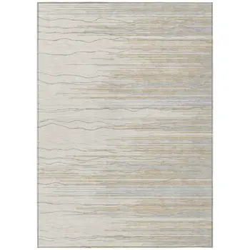 3' X 5' Linen Gray And Beige Striped Washable Indoor Outdoor Area Rug