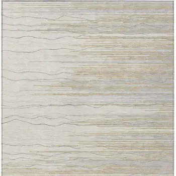 5' X 8' Linen Gray And Beige Striped Washable Indoor Outdoor Area Rug