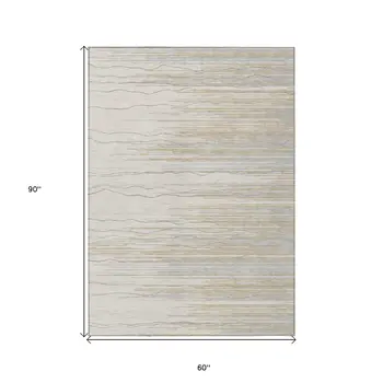 5' X 8' Linen Gray And Beige Striped Washable Indoor Outdoor Area Rug