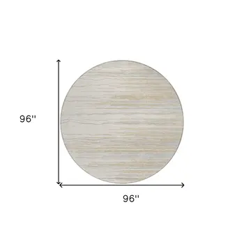 8' Linen Gray And Beige Round Striped Washable Indoor Outdoor Area Rug
