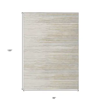 8' X 10' Linen Gray And Beige Striped Washable Indoor Outdoor Area Rug