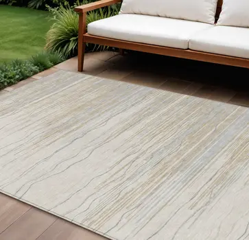 8' X 10' Linen Gray And Beige Striped Washable Indoor Outdoor Area Rug
