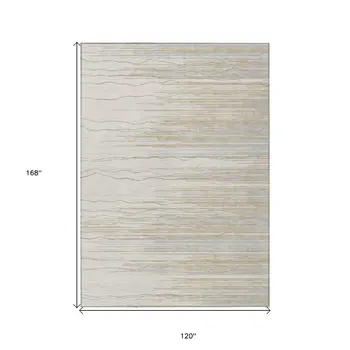 10' X 14' Linen Gray And Beige Striped Washable Indoor Outdoor Area Rug