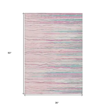 3' X 5' Pink Blue And Purple Striped Washable Indoor Outdoor Area Rug