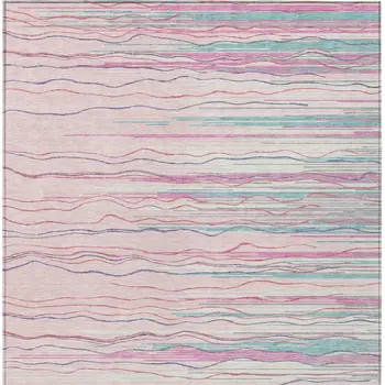 5' X 8' Pink Blue And Purple Striped Washable Indoor Outdoor Area Rug