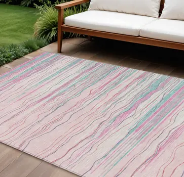 8' X 10' Pink Blue And Purple Striped Washable Indoor Outdoor Area Rug