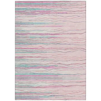 8' X 10' Pink Blue And Purple Striped Washable Indoor Outdoor Area Rug