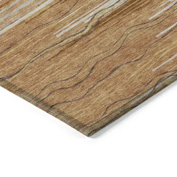 5' X 8' Brown Copper And Ivory Striped Washable Indoor Outdoor Area Rug
