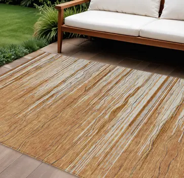 9' X 12' Brown Copper And Ivory Striped Washable Indoor Outdoor Area Rug