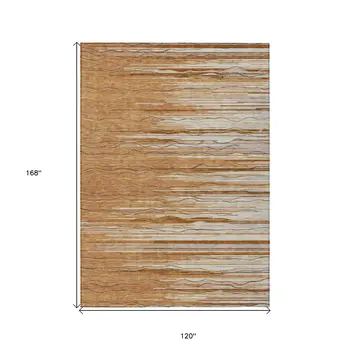 10' X 14' Brown Copper And Ivory Striped Washable Indoor Outdoor Area Rug