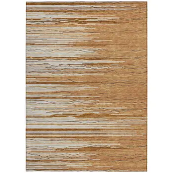 10' X 14' Brown Copper And Ivory Striped Washable Indoor Outdoor Area Rug