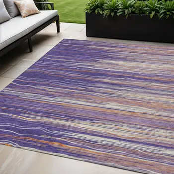 5' X 8' Purple Copper And Ivory Striped Washable Indoor Outdoor Area Rug