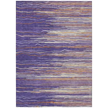 5' X 8' Purple Copper And Ivory Striped Washable Indoor Outdoor Area Rug