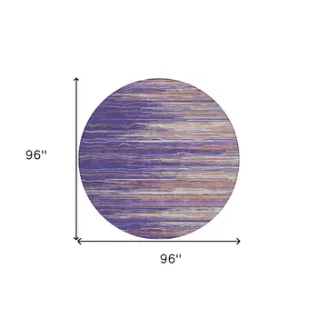 8' Purple Copper And Ivory Round Striped Washable Indoor Outdoor Area Rug