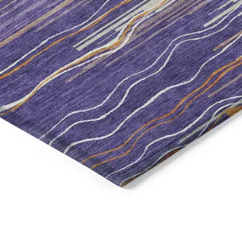 8' X 10' Purple Copper And Ivory Striped Washable Indoor Outdoor Area Rug