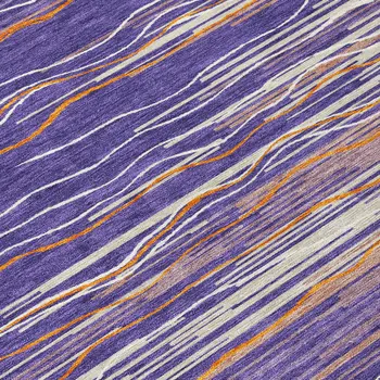 8' X 10' Purple Copper And Ivory Striped Washable Indoor Outdoor Area Rug