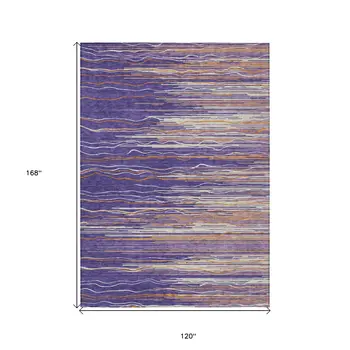 10' X 14' Purple Copper And Ivory Striped Washable Indoor Outdoor Area Rug