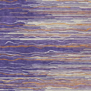 10' X 14' Purple Copper And Ivory Striped Washable Indoor Outdoor Area Rug
