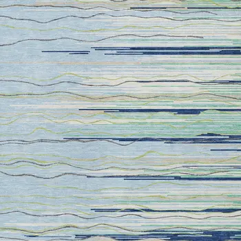 8' X 10' Sky Blue Aqua And Gray Striped Washable Indoor Outdoor Area Rug