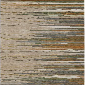 5' X 8' Taupe Copper And Green Striped Washable Indoor Outdoor Area Rug