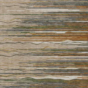 5' X 8' Taupe Copper And Green Striped Washable Indoor Outdoor Area Rug