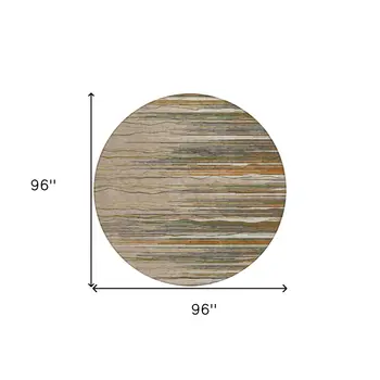 8' Taupe Copper And Green Round Striped Washable Indoor Outdoor Area Rug