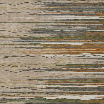 8' X 10' Taupe Copper And Green Striped Washable Indoor Outdoor Area Rug