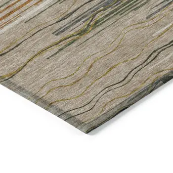 10' X 14' Taupe Copper And Green Striped Washable Indoor Outdoor Area Rug