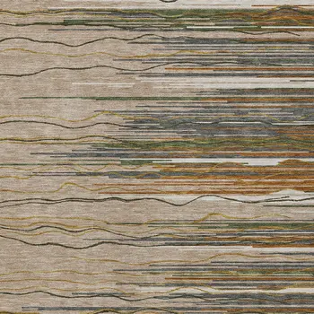10' X 14' Taupe Copper And Green Striped Washable Indoor Outdoor Area Rug
