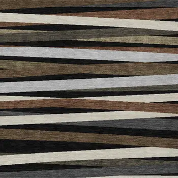 3' X 5' Black Brown And Ivory Striped Washable Indoor Outdoor Area Rug