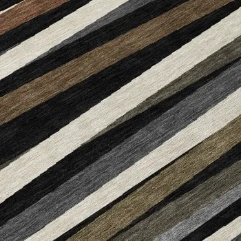 8' Black Brown And Ivory Round Striped Washable Indoor Outdoor Area Rug