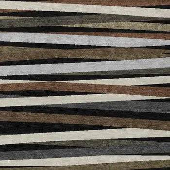 9' X 12' Black Brown And Ivory Striped Washable Indoor Outdoor Area Rug