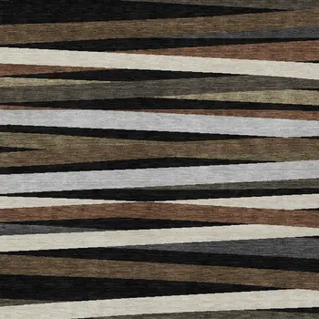 10' X 14' Black Brown And Ivory Striped Washable Indoor Outdoor Area Rug