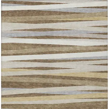 5' X 8' Brown Beige And Gray Striped Washable Indoor Outdoor Area Rug