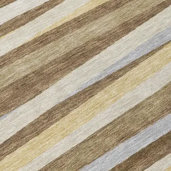 8' Brown Beige And Gray Round Striped Washable Indoor Outdoor Area Rug