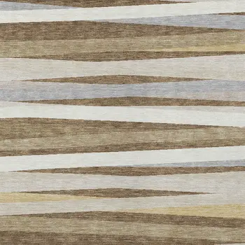 8' X 10' Brown Beige And Gray Striped Washable Indoor Outdoor Area Rug
