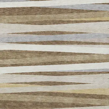9' X 12' Brown Beige And Gray Striped Washable Indoor Outdoor Area Rug