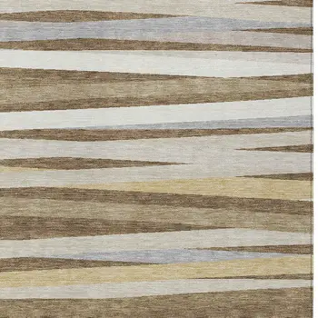 10' X 14' Brown Beige And Gray Striped Washable Indoor Outdoor Area Rug