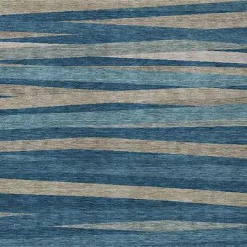 8' X 10' Denim Blue And Gray Striped Washable Indoor Outdoor Area Rug