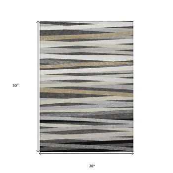 3' X 5' Gray Ivory And Beige Striped Washable Indoor Outdoor Area Rug