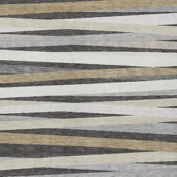 3' X 5' Gray Ivory And Beige Striped Washable Indoor Outdoor Area Rug